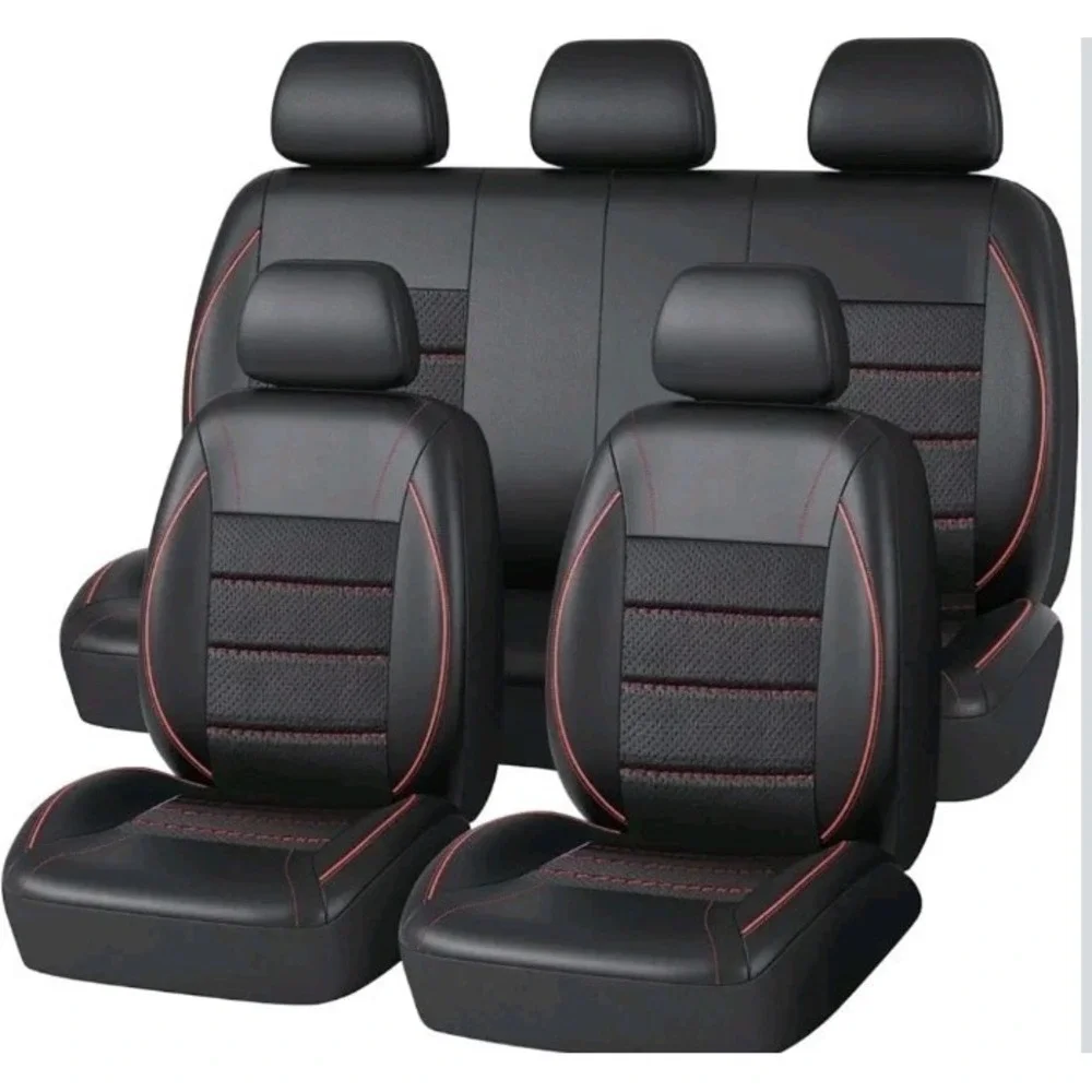 CAR PASS Universal FIT Piping Leather Car Seat Cover, for SUV's Red Black